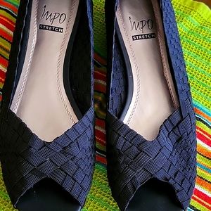 Impo Stretch Black Peeptoe Pumps
